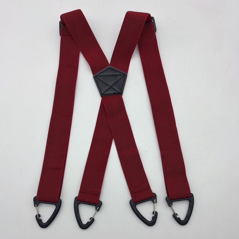 1.5 Inch X-Back Hidden Elastic Suspenders with 4 Metal Clips, Heavy-Duty Corn Weave Braces for Men Women Work Wear and Outdoor Use, 2PCS Wine Red 120 × 3.8cm