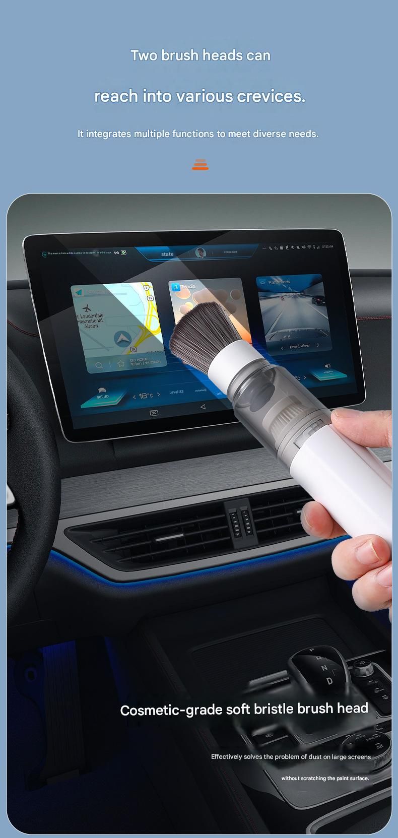 Black Portable Handheld Car Vacuum Cleaner - Rechargeable Mini Dust Collector with Soft Bristle Brush and Particle Nozzle for Car Interiors, Desktops — image 5