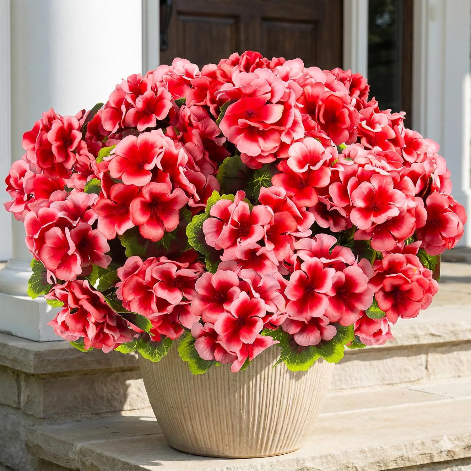 8 Pcs Artificial Red Geranium Silk Flowers for Outdoor Patio Garden & Indoor Home Decor (Pink) — image 3