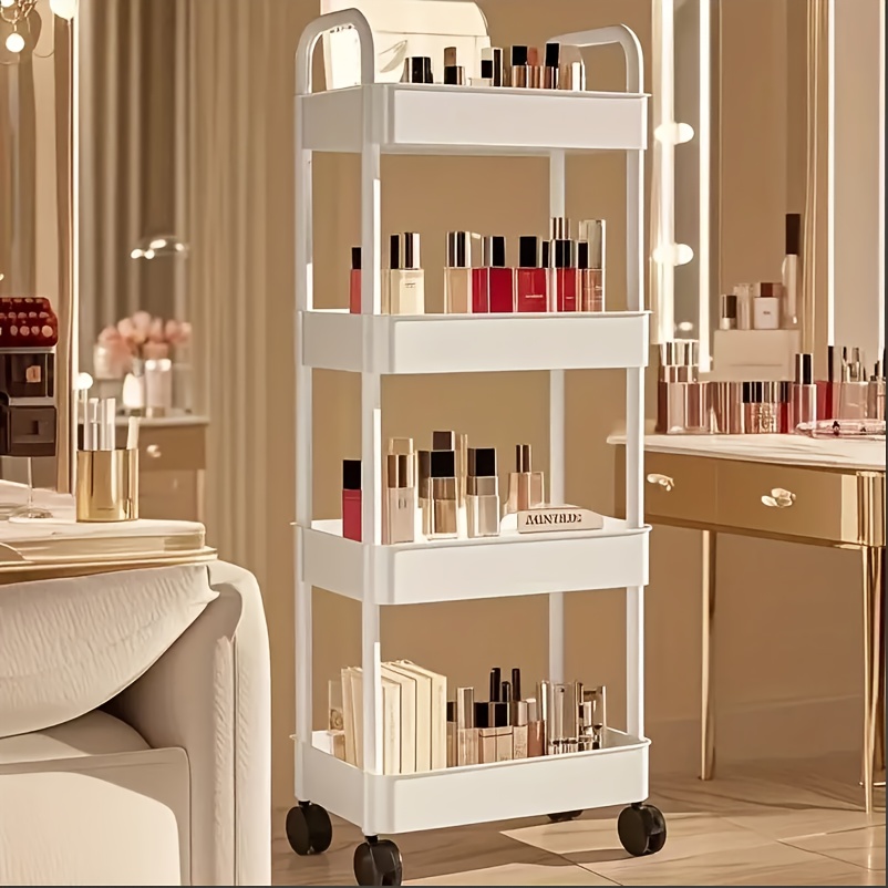 Four-Tier Rolling Cosmetics Storage Rack - Made of durable plastic, equipped with 360-degree swivel casters, strong load-bearing capacity - Suitable for — image 5