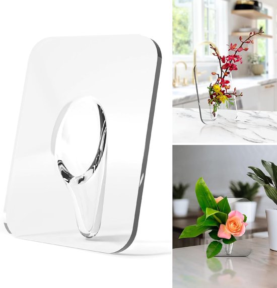 Vase - Minimalist Home Decor Vase - Cute Flower Stand - Photo Frame Style - Acrylic Material - 8 x 6 Inches, Suitable for Tabletop(Gray Version) — image 2