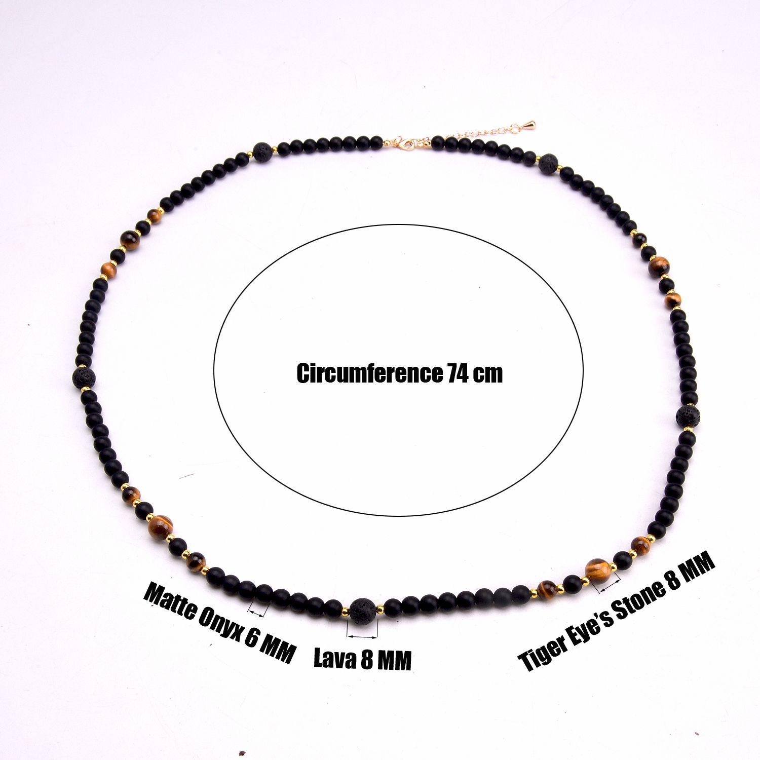 Men's Black Onyx Bead Necklace, Women's Lava Rock Stone Necklaces, 29 Inch Black Necklace, Ideal Valentine's Day Jewelry Gift for Him and Her — image 2