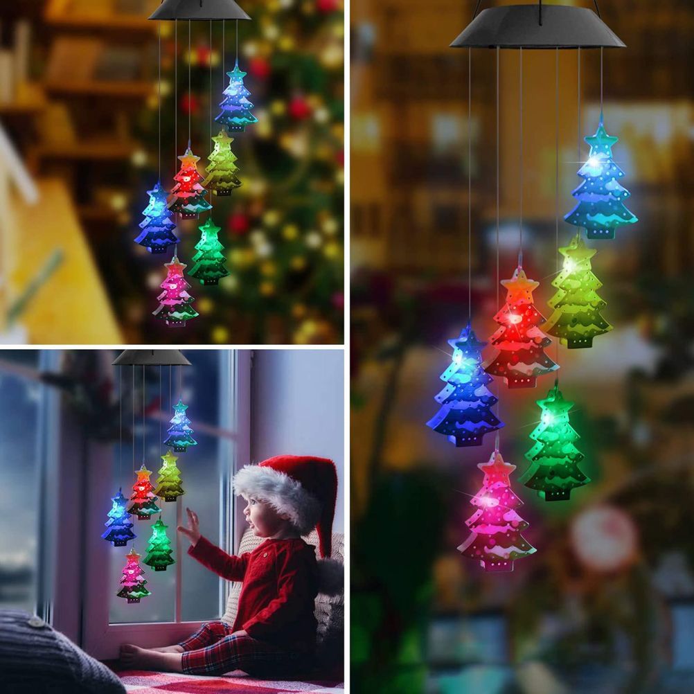 Christmas Solar Wind Chime Light Outdoor Solar Powered Waterproof LED Wind Chime Color Changing Light for Patio Garden Home — image 4
