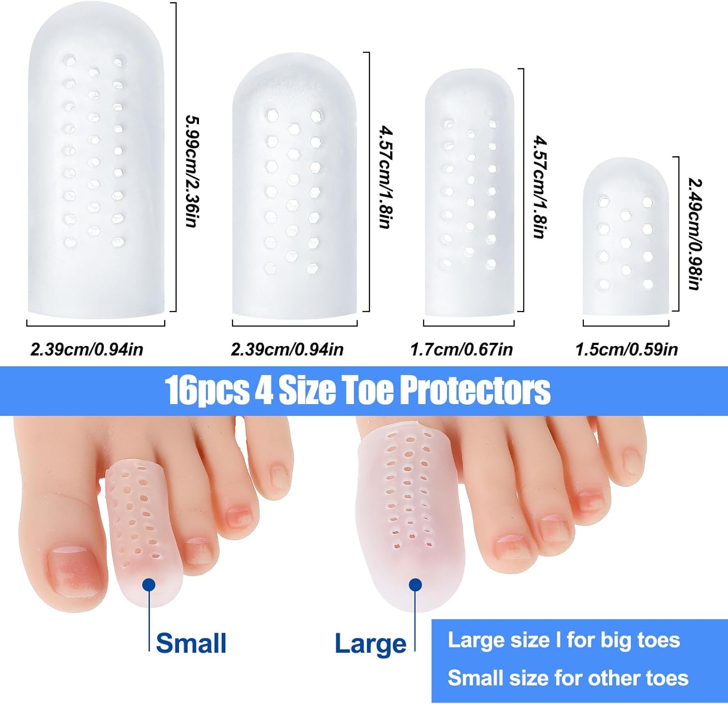 16 Pcs Gel Toe Protectors, Silicone Toe Caps Protectors for Women and Men Toe Covers Guards Sleeves for Pain Relief Shoes Cushions for Blisters and Corns — image 2
