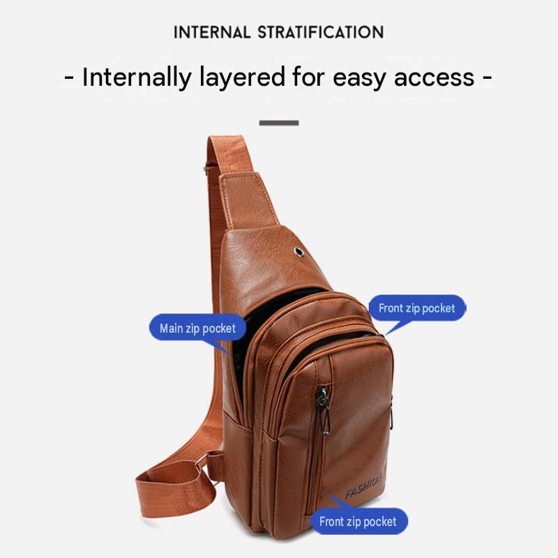Office Commuter Business Set-Light brown Men's PU Leather Chest Bag and Red RFID Blocking Aluminum Wallet - Waterproof Crossbody Sling Bag with Multi — image 6