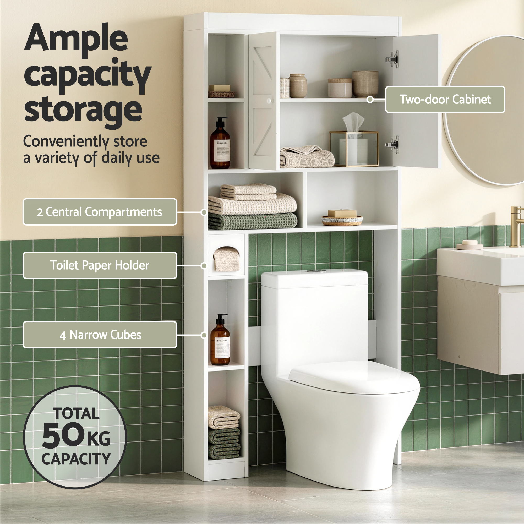 Artiss Bathroom Storage Cabinet Over The Toilet Organiser Laundry Shelf Holder — image 5