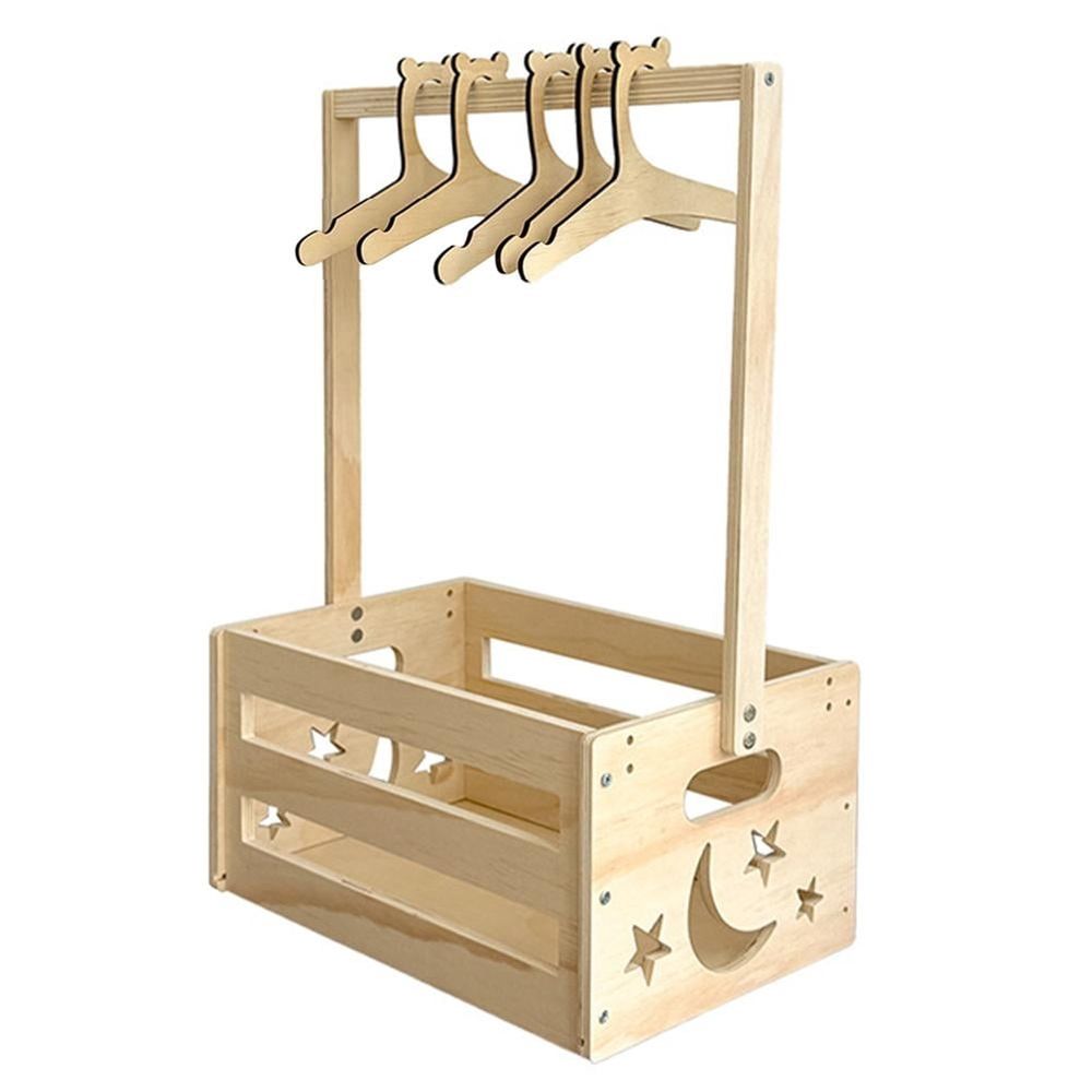 Baby Shower Crate Closet with 5 Hangers Wooden Baby Basket with Handle Wooden Baby Clot Crate Decorative Baby Hamper Storage
