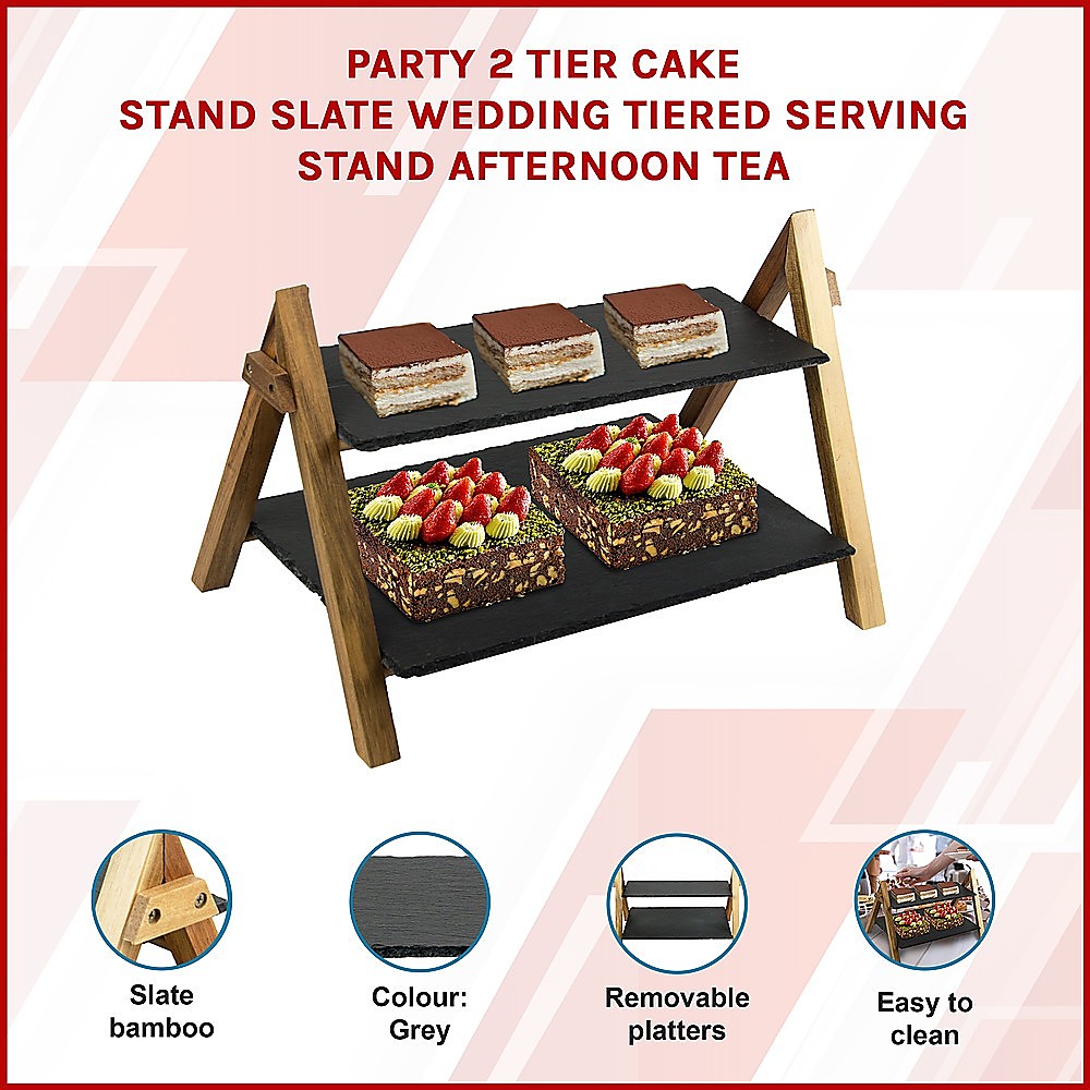 Party 2 Tier Cake Stand Slate Wedding Tiered Serving Stand Afternoon Tea — image 3