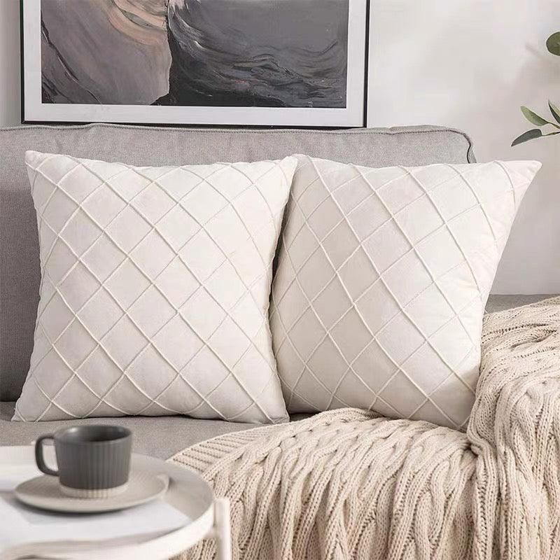 Velvet Cushion Cover Pleated Checked Plaid Plush Decorative Lounge Cushion Cover - Black โ image 6