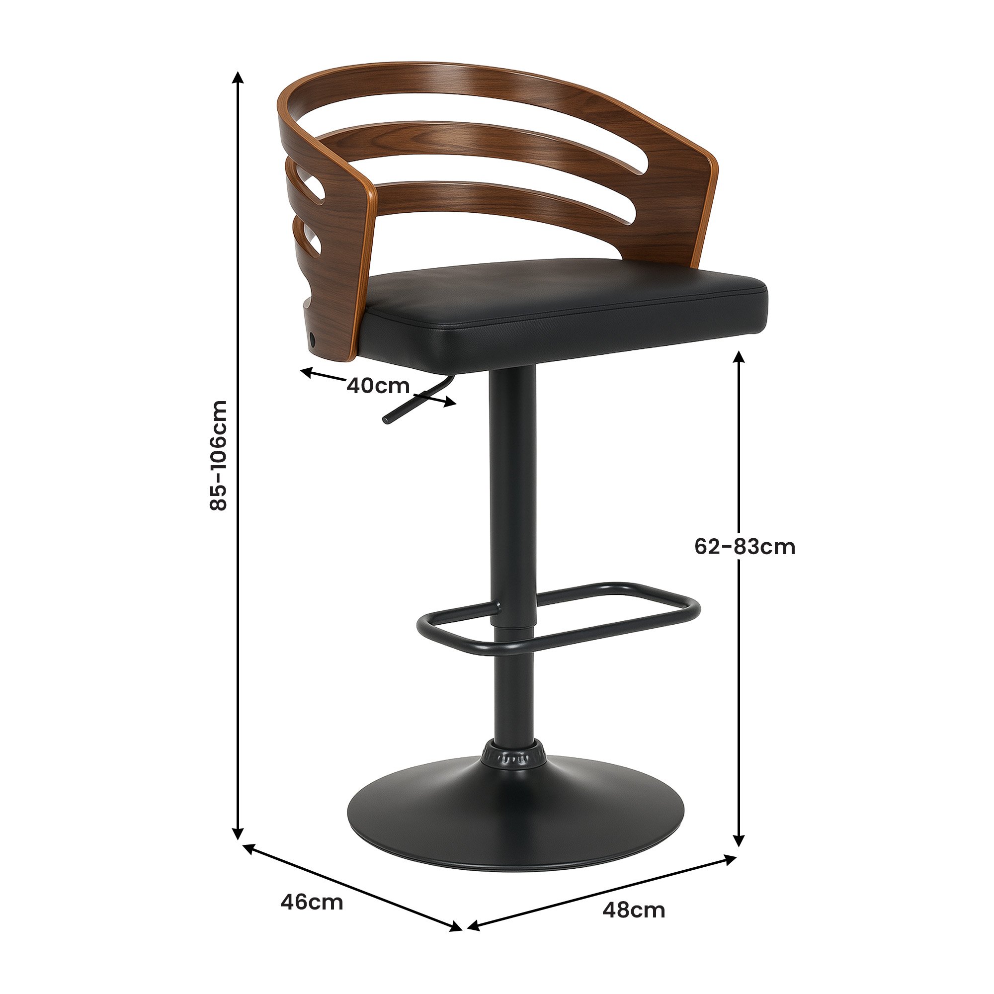 Sarantino Set Of 2 Bentwood Walnut Barstool Adjustable Height Swivel Footrest โ image 4