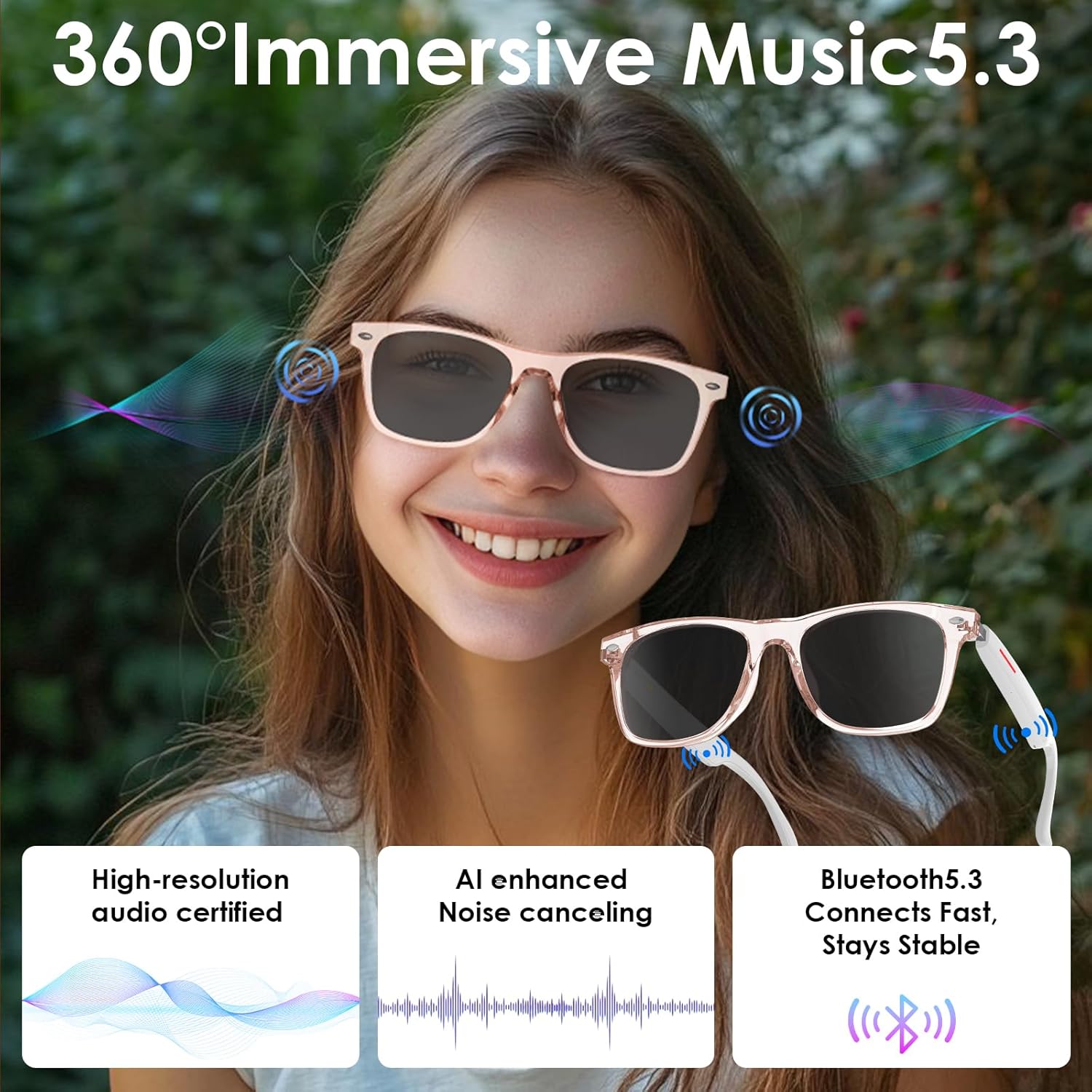 AI Smart Translation Sunglasses: UV400, Bluetooth, 110+ Languages, Voice Control – Ideal for Travel & Work (Pink) — image 6