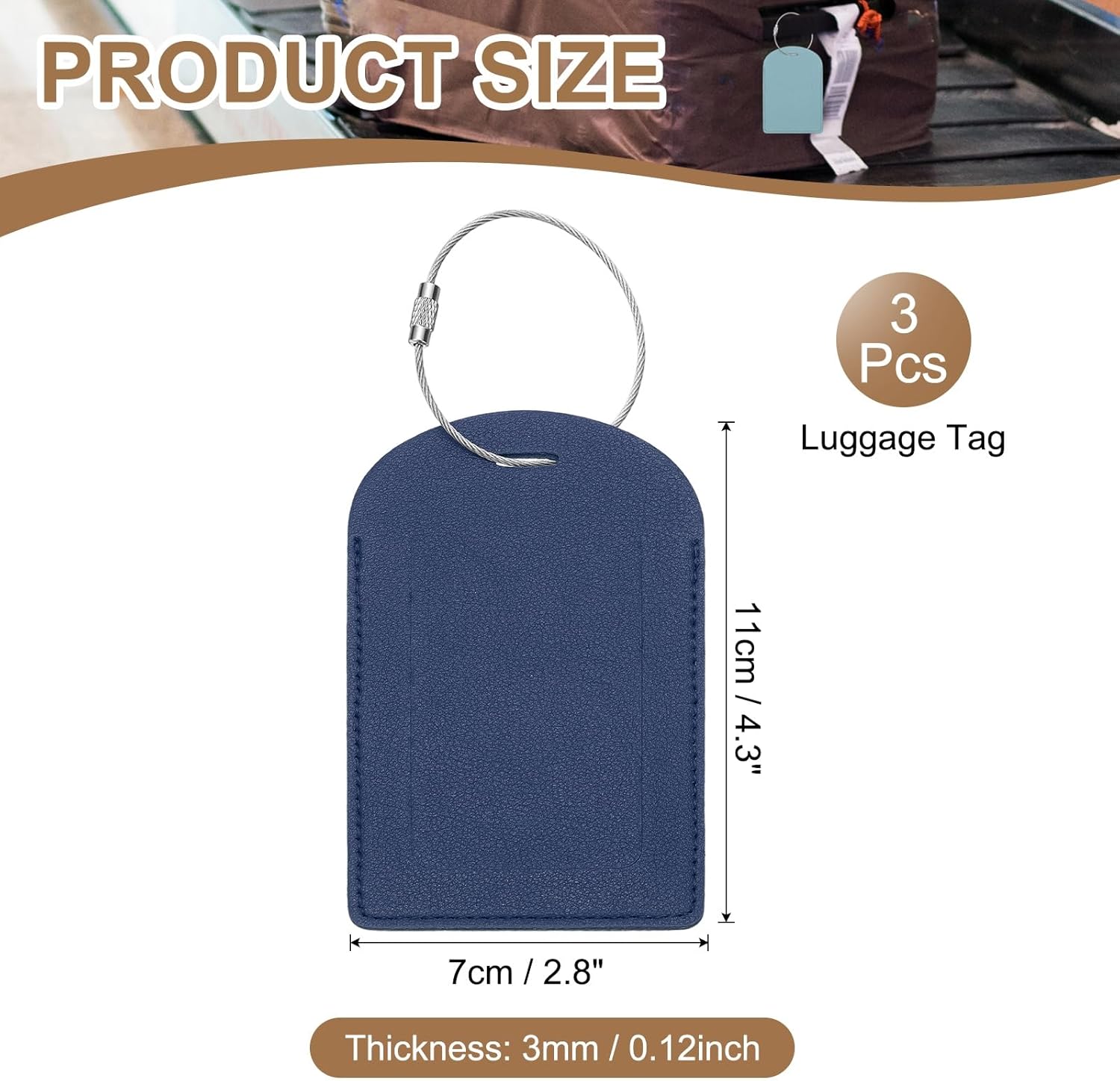 Suitcase Tags, Deep Blue Leather Luggage Name Tags Airplane Travel Essentials Business Trip Accessories with Private Protection for Hotel Check in Bags Men โ image 2
