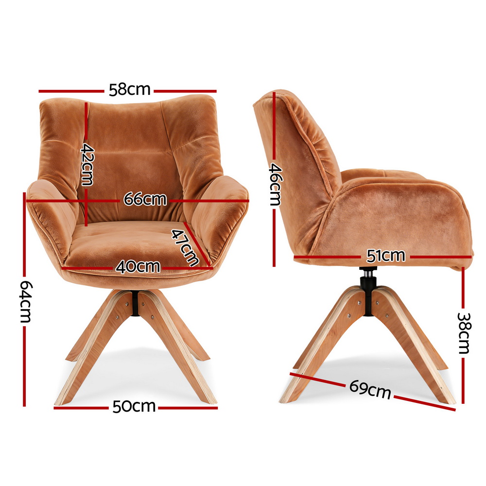 Artiss Swivel Chair Armchair Nursing Velvet Brown — image 2