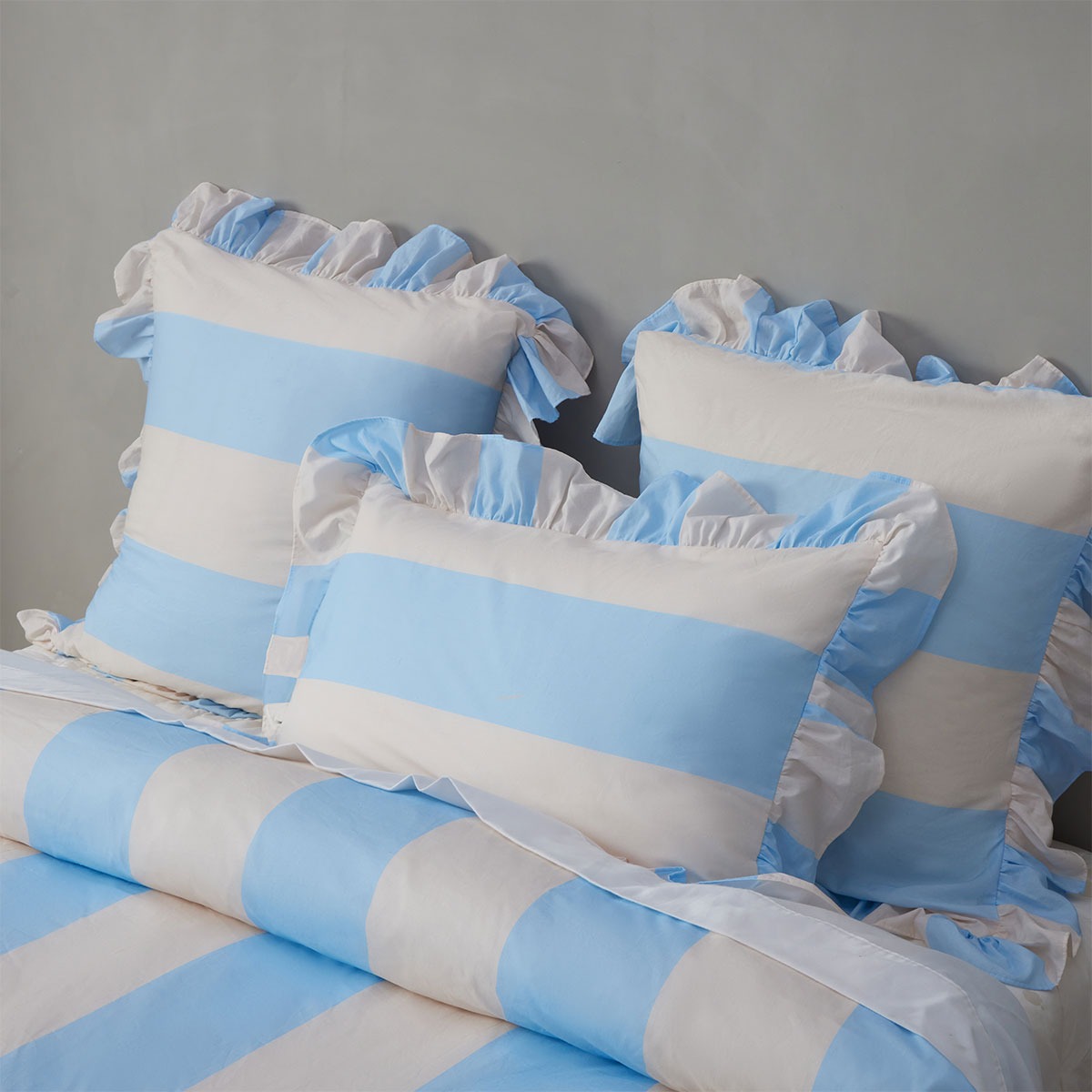 Vintage Design Homewares Candy Ruffle Blue Striped Washed Cotton Quilt Cover Set Super King โ image 3