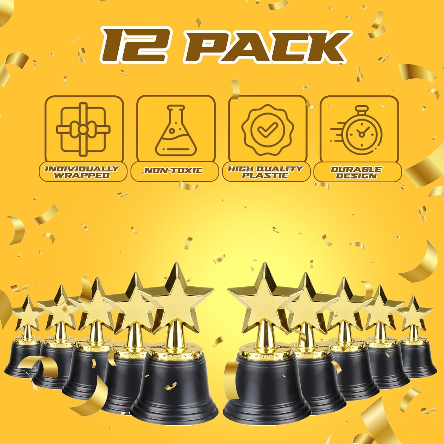 Star Trophy Awards - Pack of 12 Bulk - 4.5 Inch, Gold Award Trophies for Kids Party Favors, Props, Rewards, Winning Prizes, Competitions for Kids and Adults — image 2