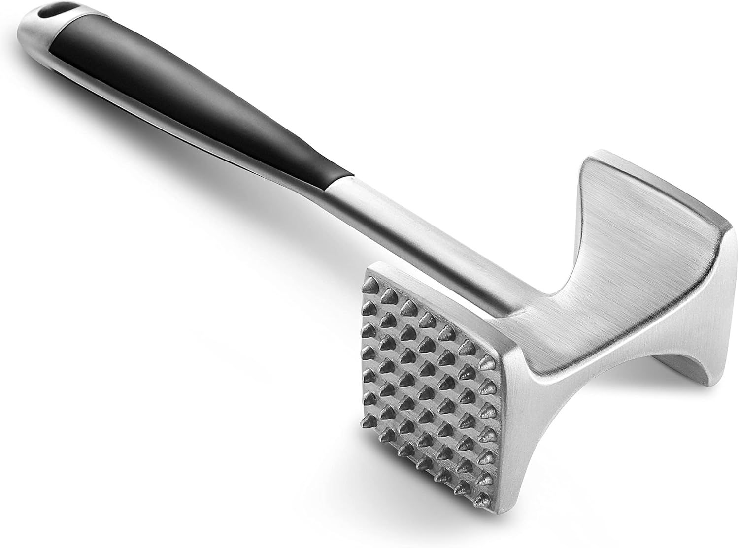 Dual-Sided Meat Tenderizer Hammer with Ergonomic Grip, Textured & Flat Faces, Hanging Hole, and Sturdy Metal Head—Ideal for Preparing Steaks, Pork Chops, Fish