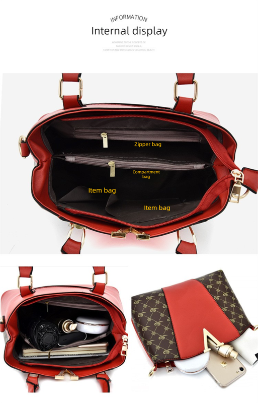 2 PCS Women's Handbag Set PU Leather Tote & Crossbody Purse Fashion Splicing Design Black — image 6