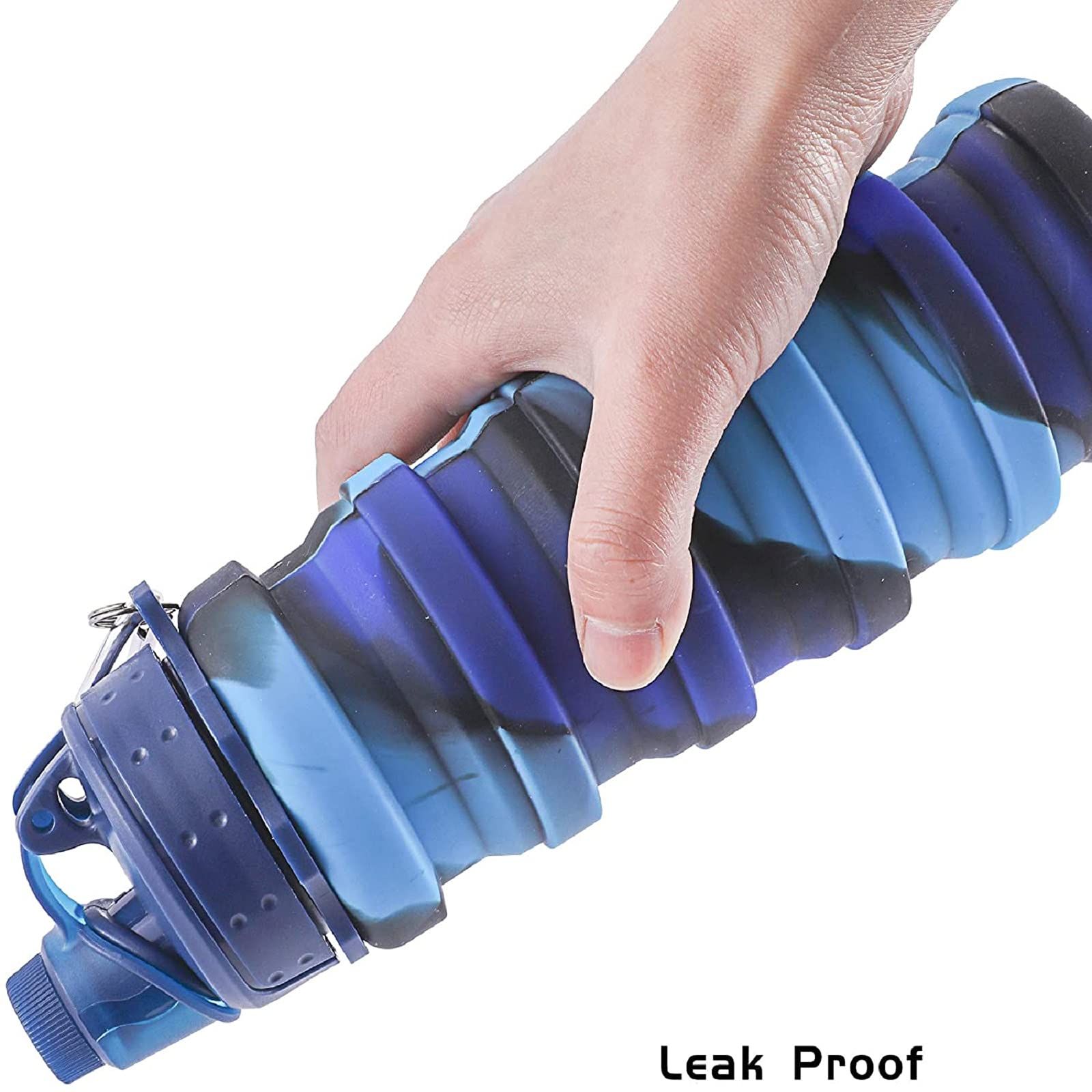 Collapsible Silicone Sports Water Bottle, 500ml Adjustable Size Reusable Leak Proof Water Easy to Carry Kettle (Camouflage Blue) — image 2