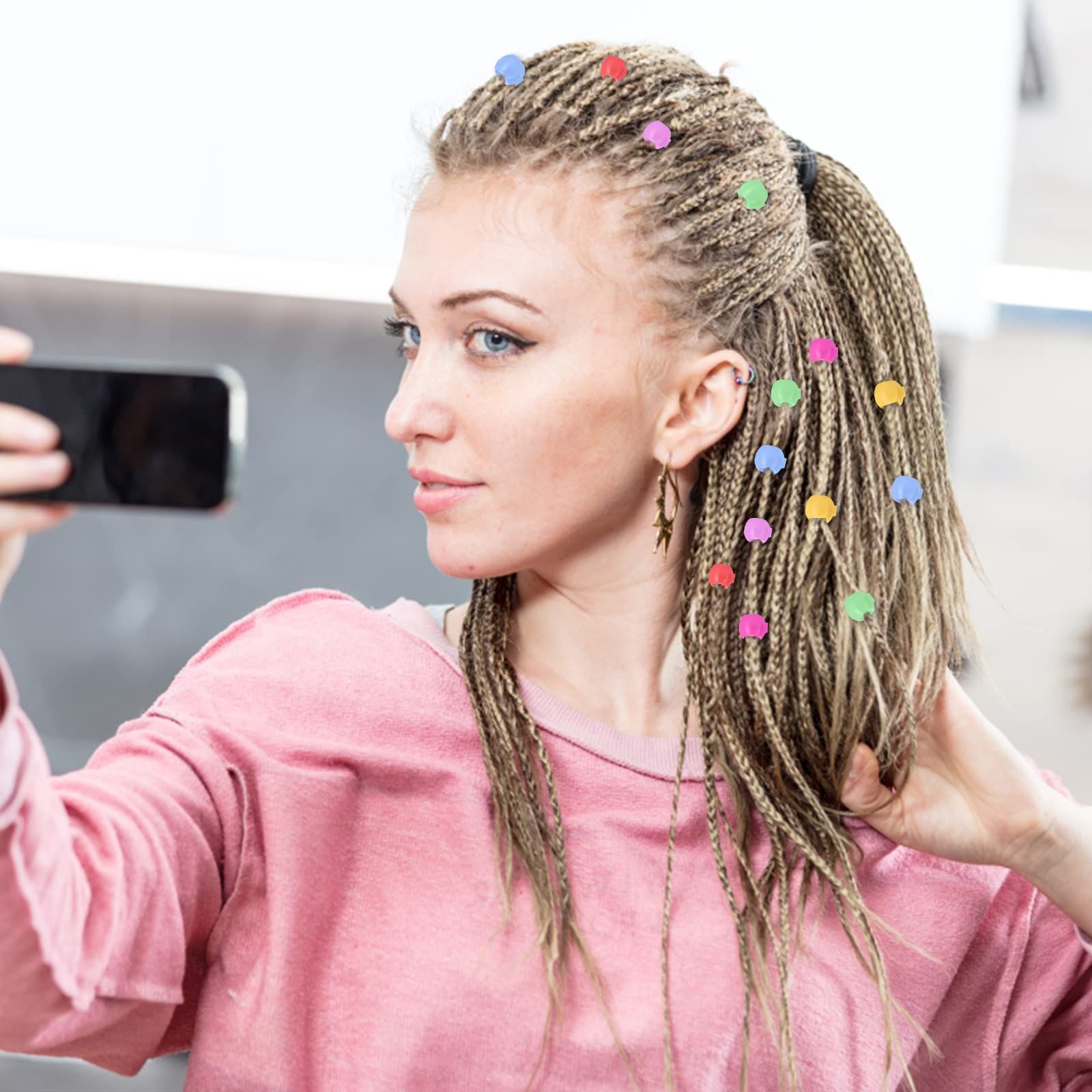 100 Pcs Rainbow Color Hair Beads, Mini Plastic Clip-on Beads for Girls Hair Acrylic 90s Hair Accessories (Multi-colored) — image 4