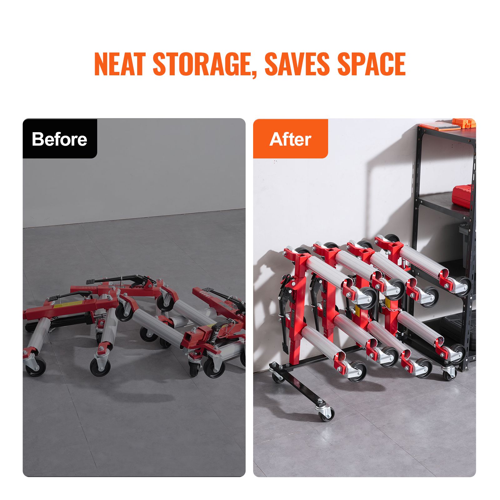 Car Dolly Rack, Storage Rack with 360° Rotatable Wheels, Hydraulic Ratchet Trolley Jack Stand Organizer, Jack Stands Holder Storage Rack, 4-Dolly Capacity — image 4