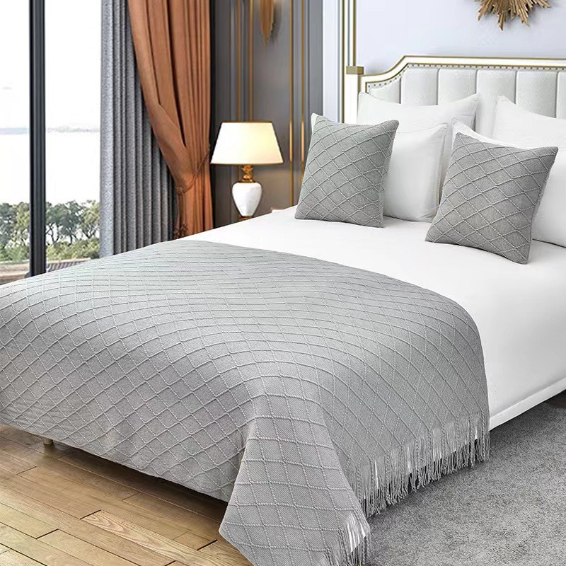 Beige Nordic Minimalist Knit Throw Blanket – 127×180cm Lightweight, Soft & Breathable Fleece-like Fabric with Tassel Edges for Sofa, Bed, Yoga & Air — image 4