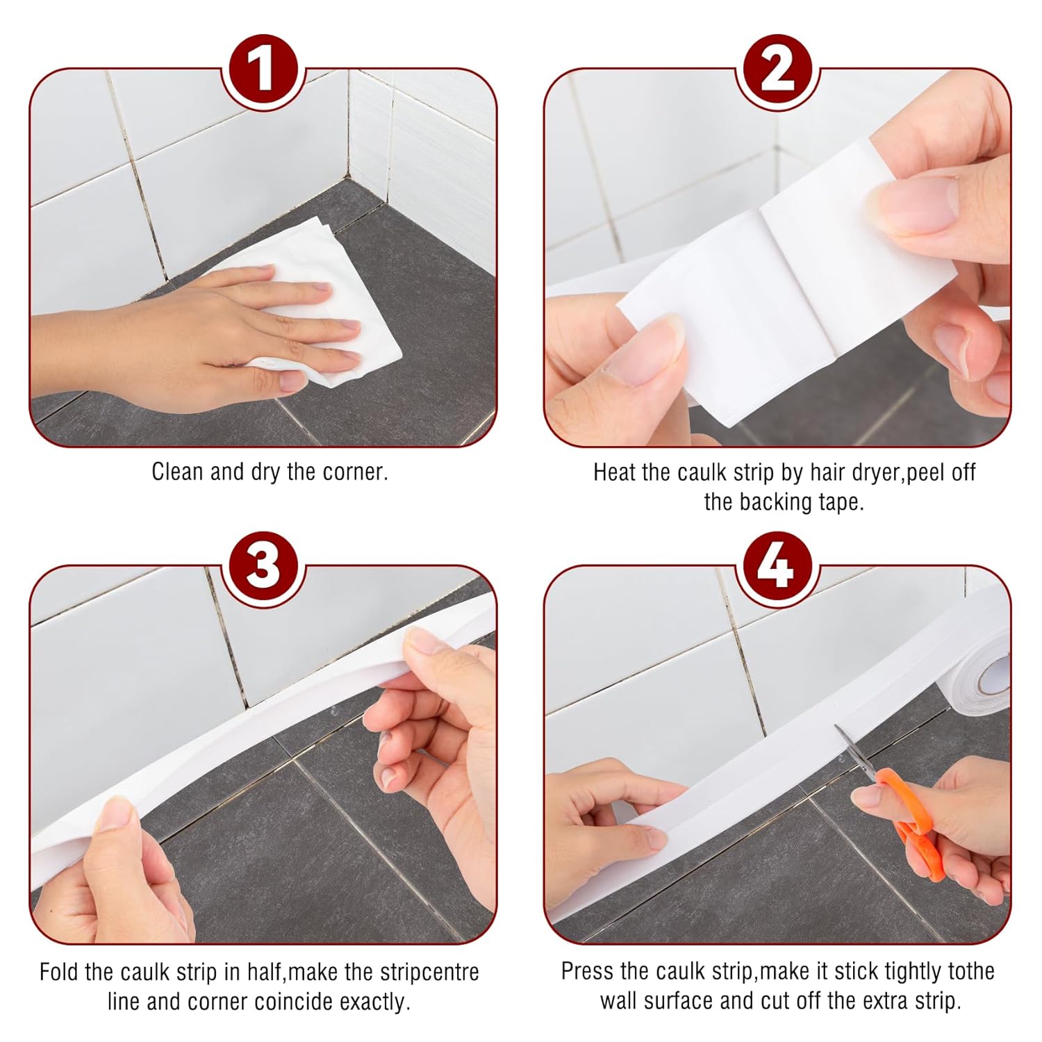 White Waterproof Caulk Tape, Self-Adhesive for Toilet, Tub, Kitchen, Corners,Bathroom Surfaces, Easy Application, 1-1/2 Inch x 10-1/2 Feet-1roll โ image 4