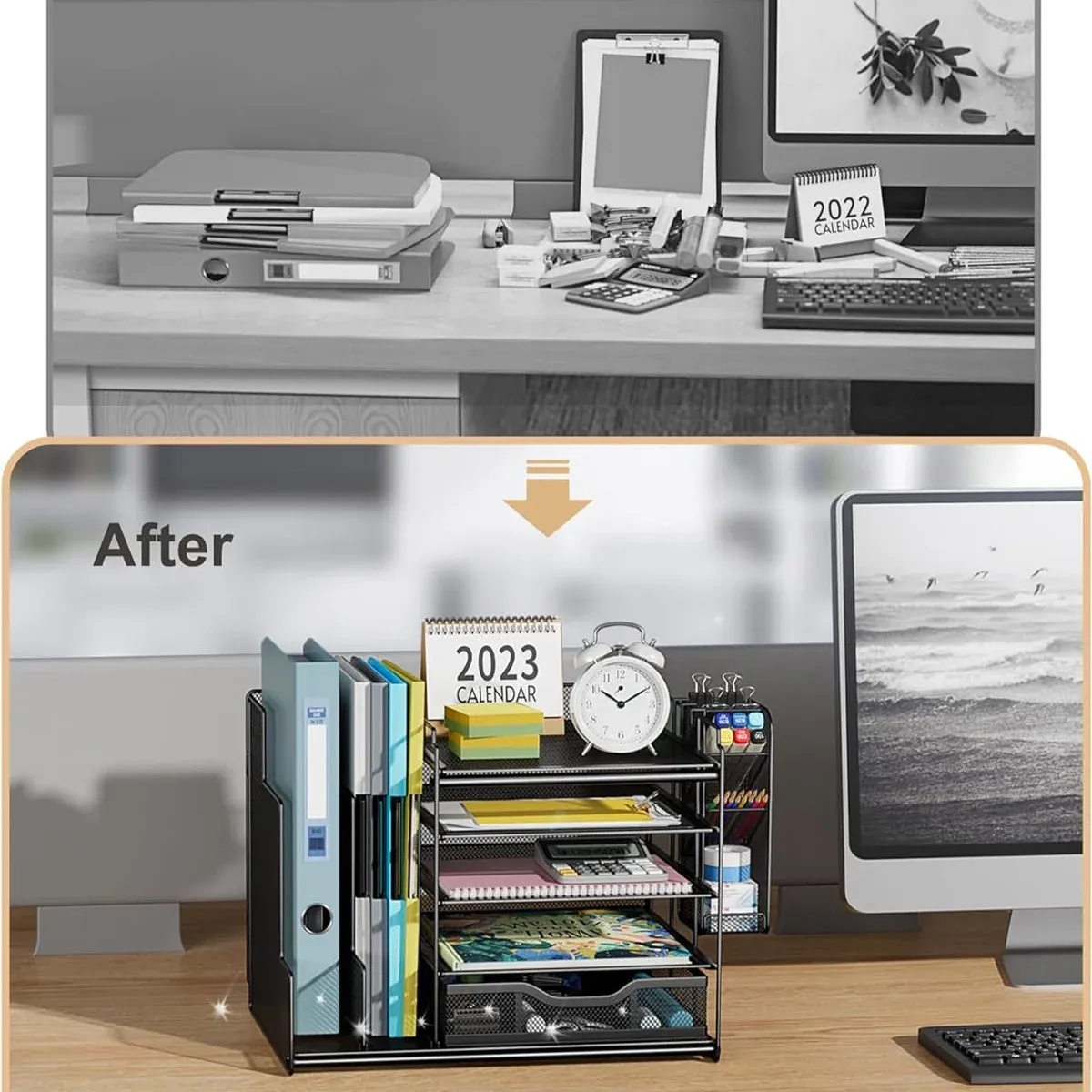 Multi Layer Desktop File Rack Storage Organizer Black Plastic for Office Home — image 4