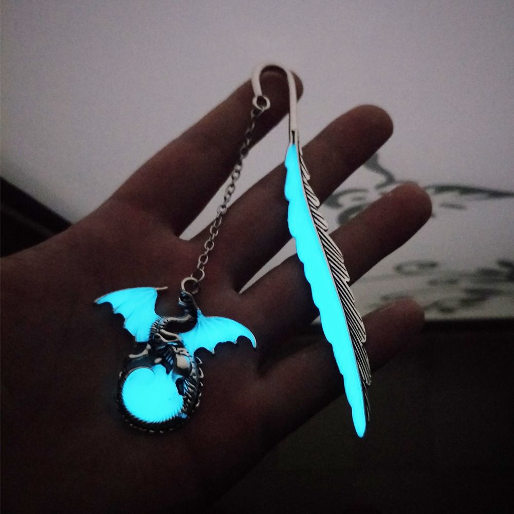 Vintage Feather Metal Bookmark, Unique Glow in The Dark Bookmark Gift for Men Women (Antique Silver Dragon) โ image 4
