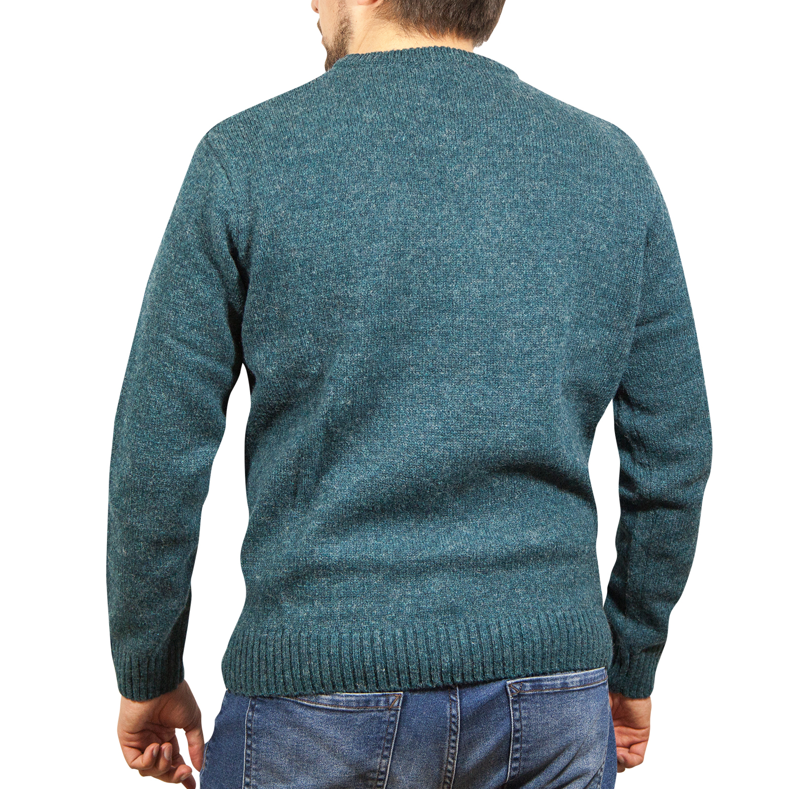 100% SHETLAND RAGG WOOL CREW Round Neck Knit JUMPER Pullover Mens Sweater Knitted - Sherwood โ image 4