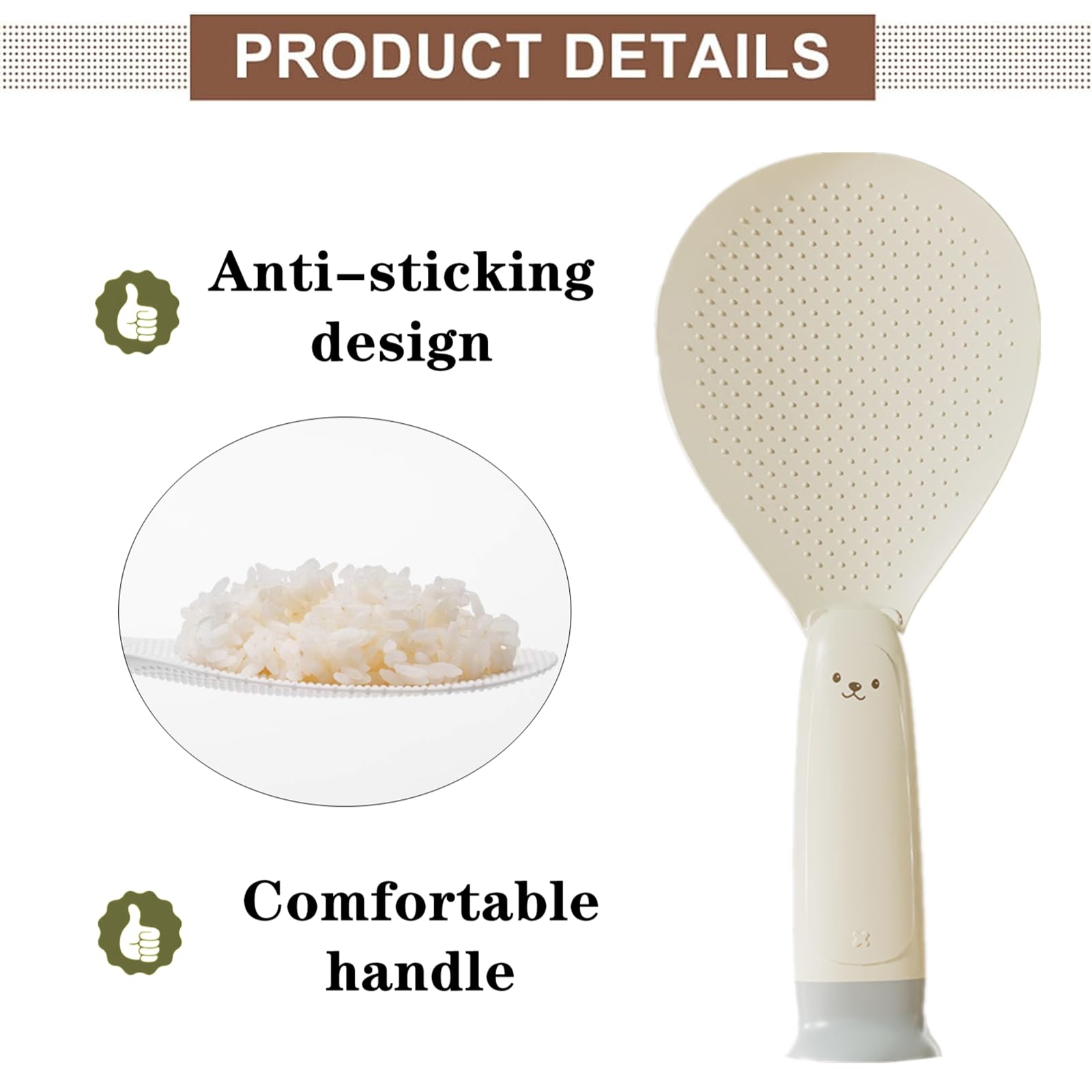 2 Pieces Non-Stick Standing Rice Spoon with Upright Handle for Rice Cookers, Sushi, Serving and Clean Kitchen Benchtops, Beige — image 4