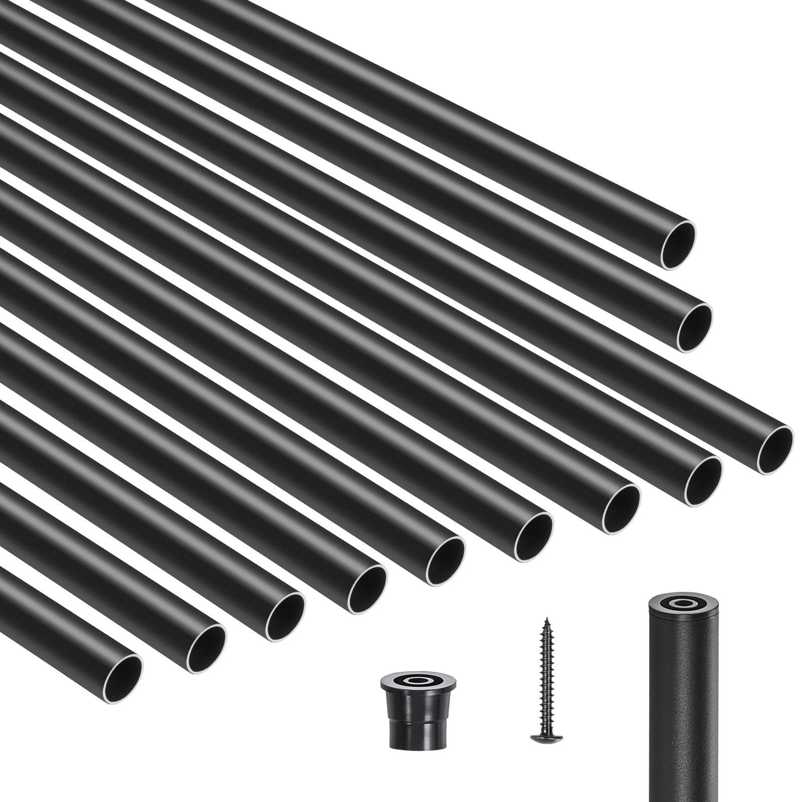 Staircase Balusters 101 Pack, 32 In Aluminum Stair Balusters, 3/4 In Water-Proof Round Metal Spindle Railing, Hollow Deck Railing with Rail Caps & Screws for