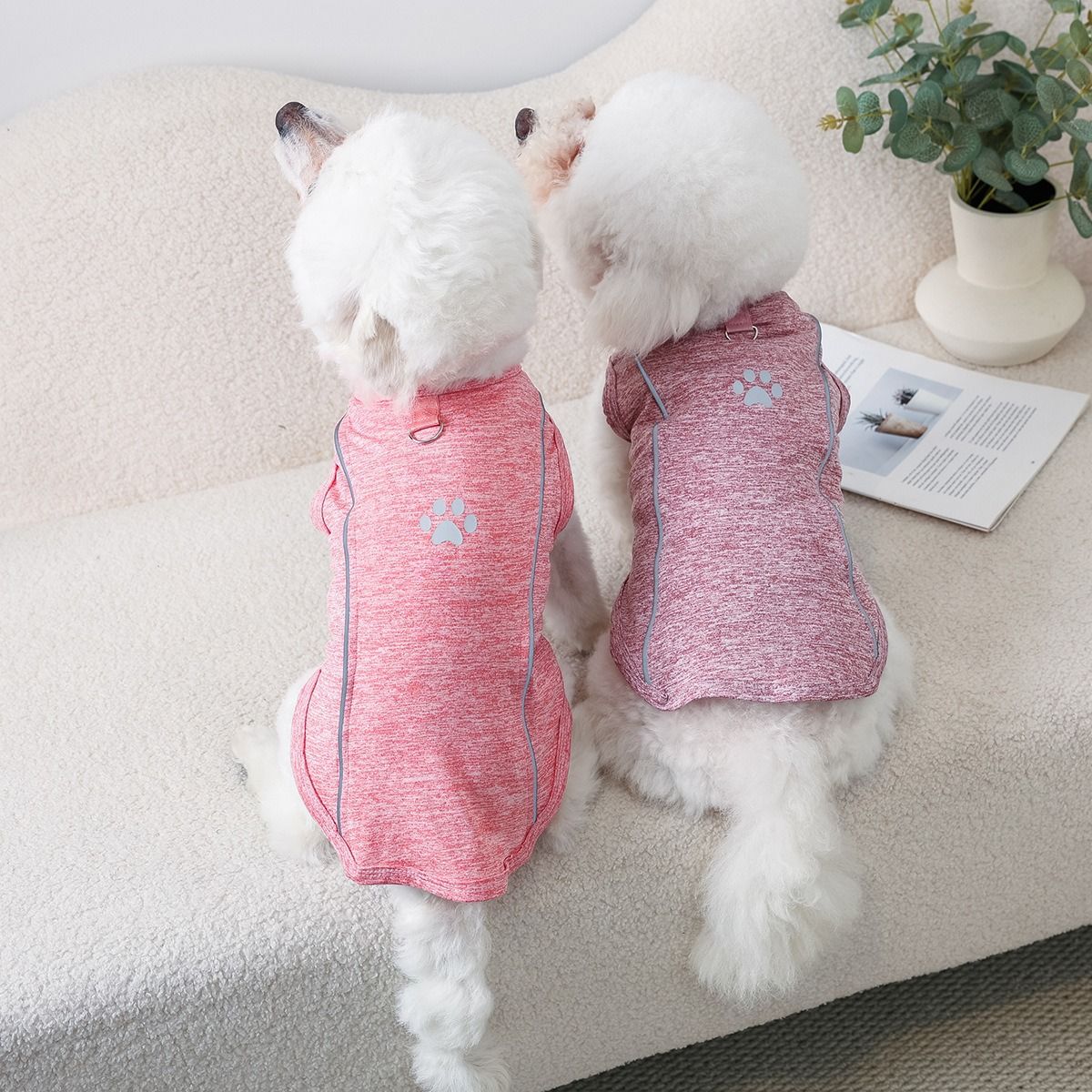 Lele Meow Reflective Vest Dog Clothes Poly Cotton Traction buckle reflective strip vest-light pink Xl back length 44 bust 54 neck circumference 40 โ image 3
