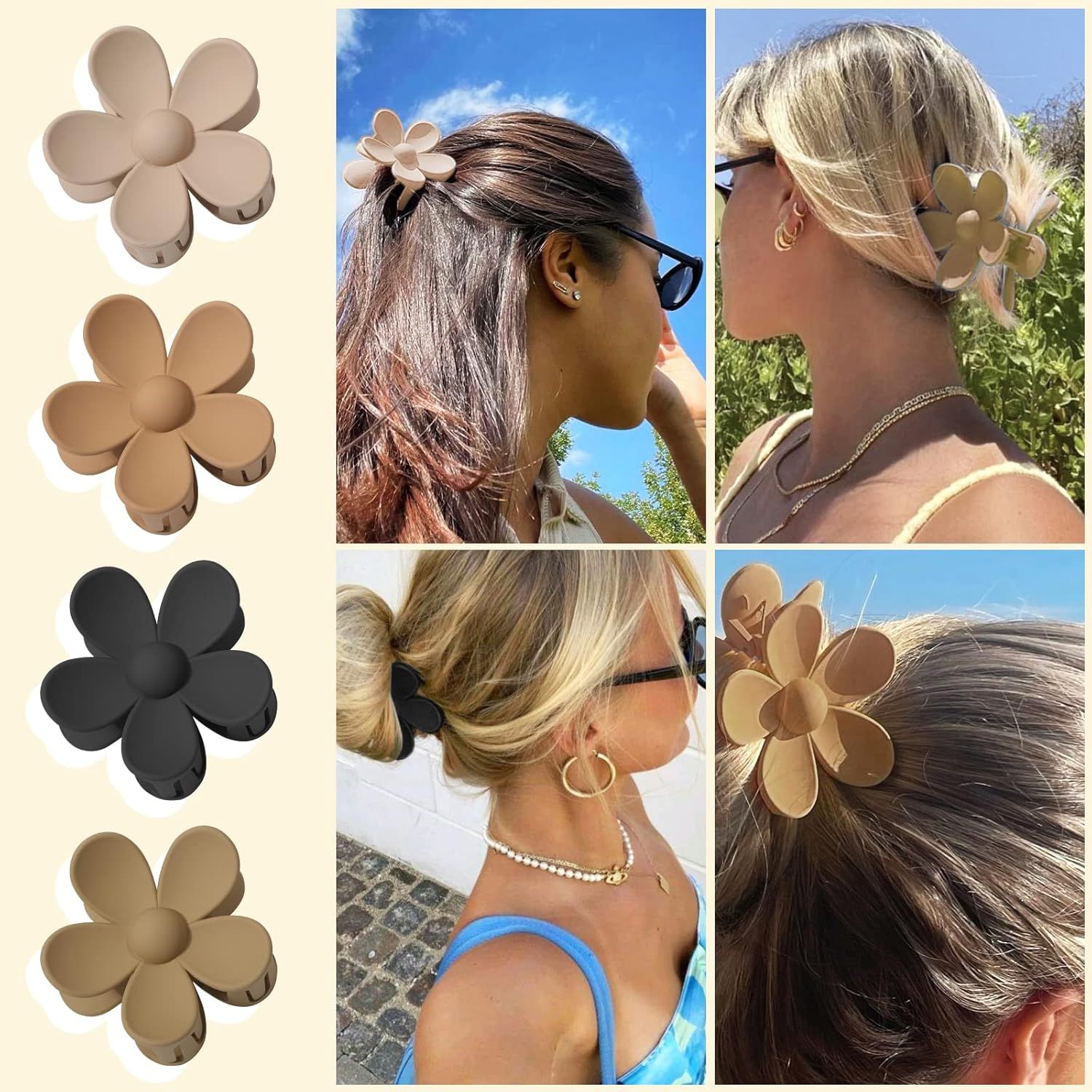 Cute Hair Claw Clips Set - 4Pcs Nonslip Strong Hold 3 Inch Matte Small lower Clips or Women and Girls (Beige, Khaki, Brown, Black) — image 3