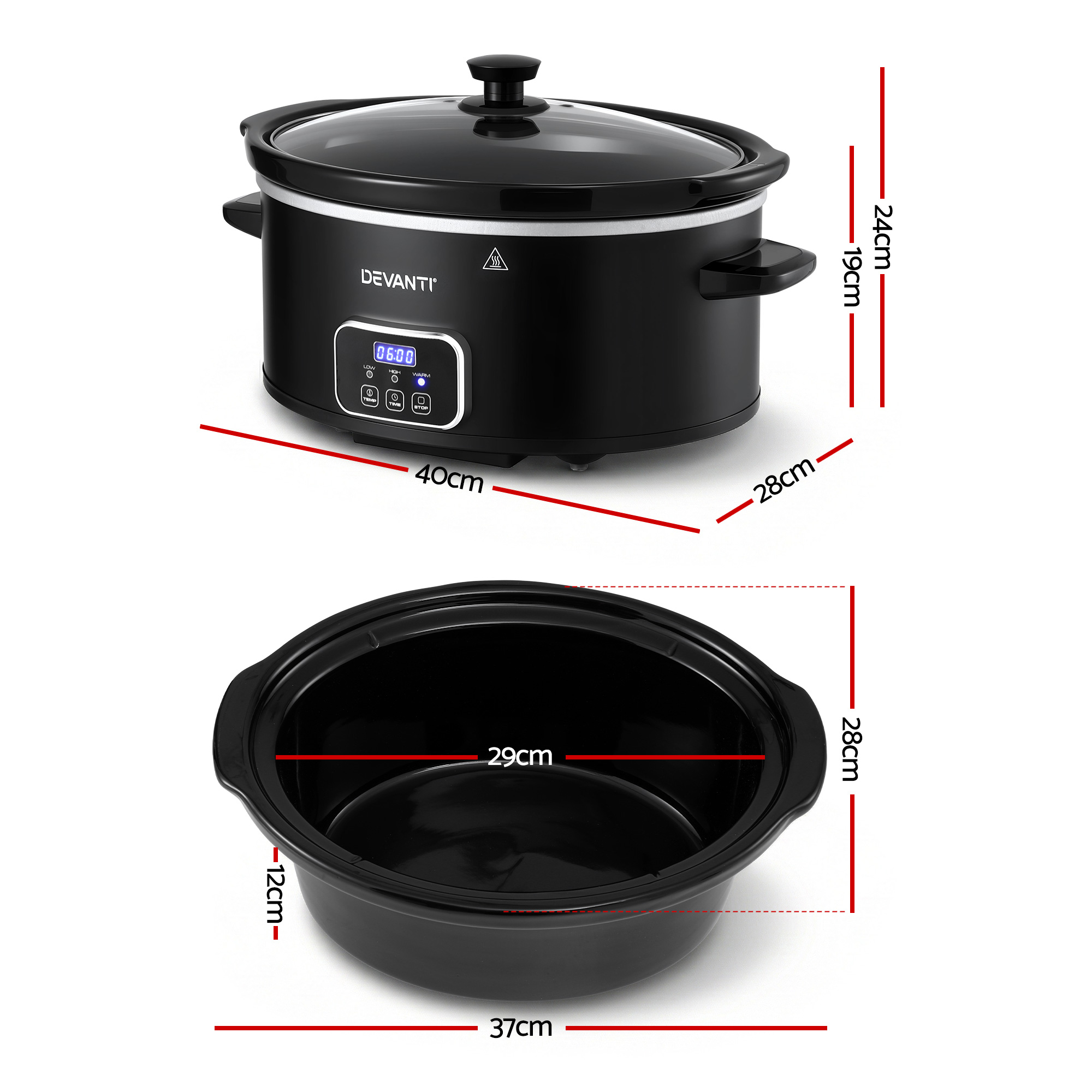 Devanti 5.6L Slow Cooker Electric Multi Cooker with 3 Heat Settings and Keep Warm Function — image 2