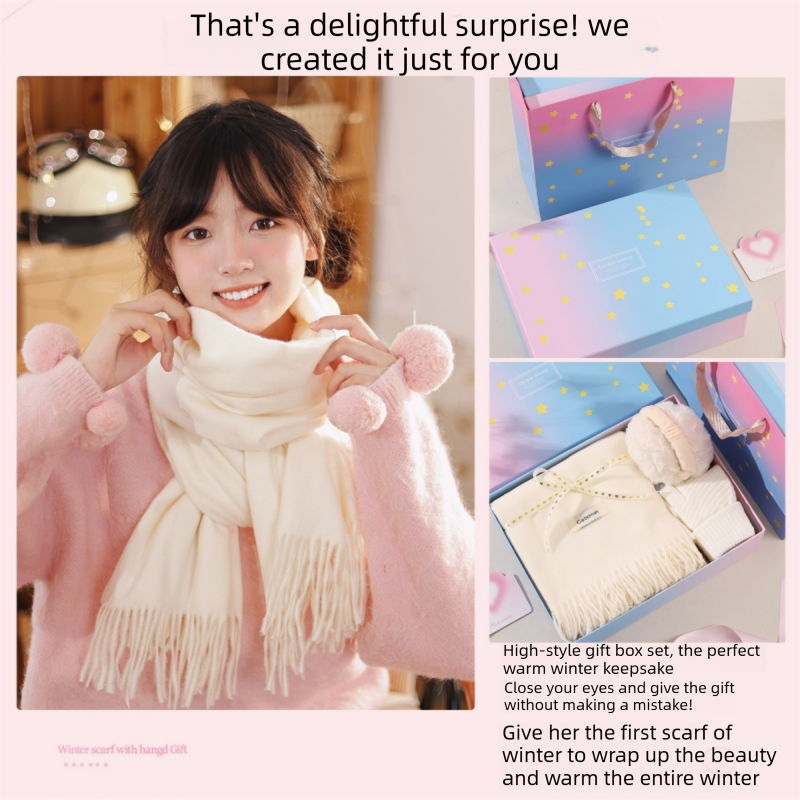 White Winter Scarf Gift Box Set for Women (4-Piece Set: Earmuffs, Hat, Gloves, and Scarf)- Soft Warm Scarf with Luxury Gift Packaging Birthday Present for — image 2