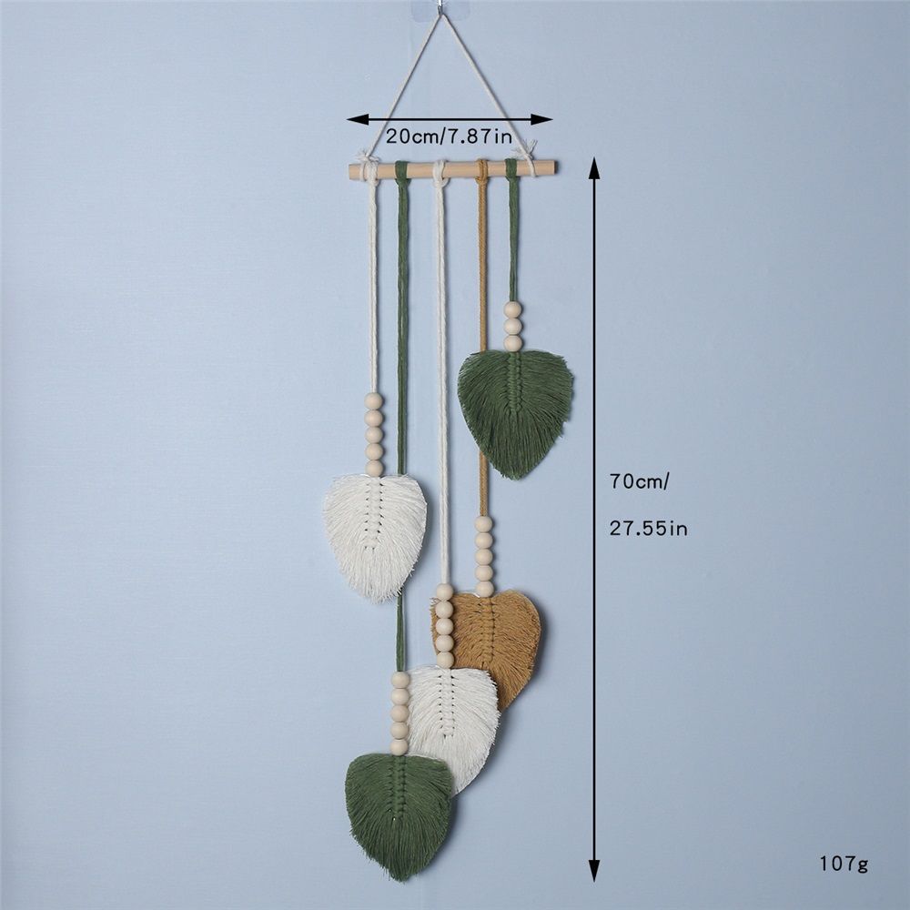 Leaves Wall Hanging Boho Wall Decor Handmade Yarn Woven Wall Art Leaf Tapestry Bohemian Decoration for Nursery Bedroom Living Room — image 4