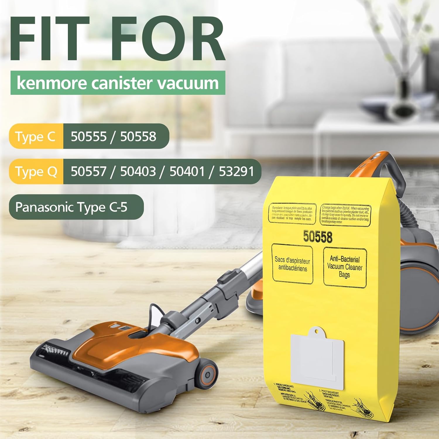 15 Pack Canister Vacuum Cleaner Bags Compatible with Kenmore Canister Type C/Q 5055, 50555, 50557, 50558 and Type C-5, C-18, 53292, 200 Series, 400 Series, 600 — image 2