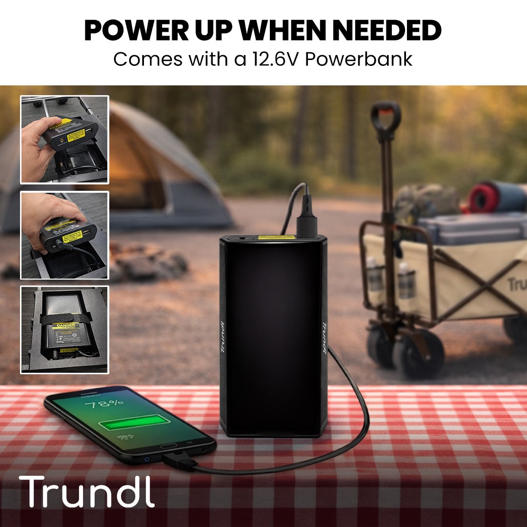 TRUNDL 106L Electric Folding Pull Cart, Powerful Easy Hill Climbing, All-terrain Wheels, Wagon for Beach Camping Shopping, Cream โ image 5