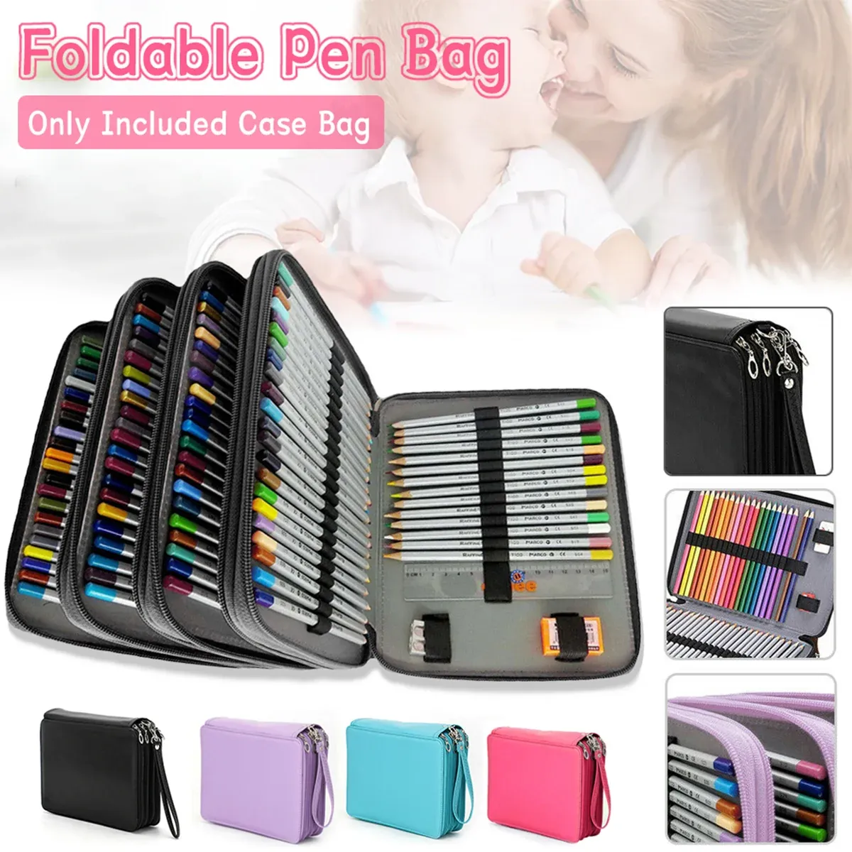 168 Slots Large Capacity Pencil Case Foldable Pen Bag Make Up Storage Organizer - Purple โ image 2