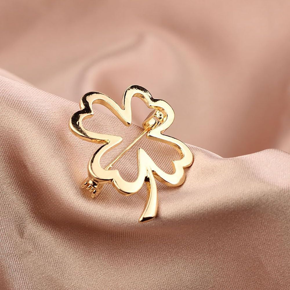 Hollow Four Leaf Brooch Pin for Women Girls Minimalist Clover Irish Shamrock Badge Corsage Brooches Cloth Dress Accessories — image 3