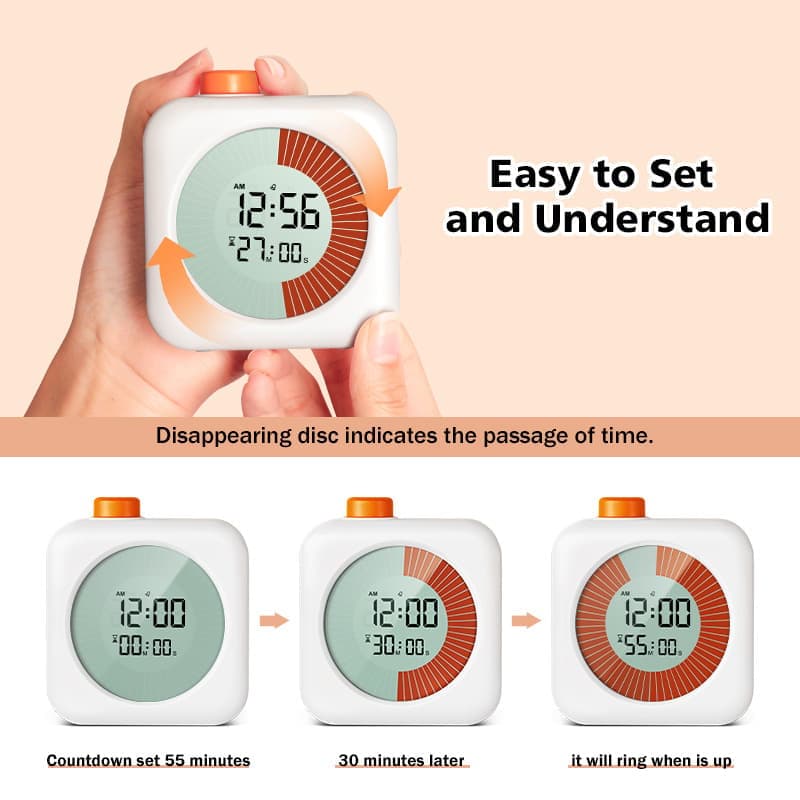 Digital Visual Timer 3-in-1 Clock Alarm with 60 Min Countdown, White — image 3