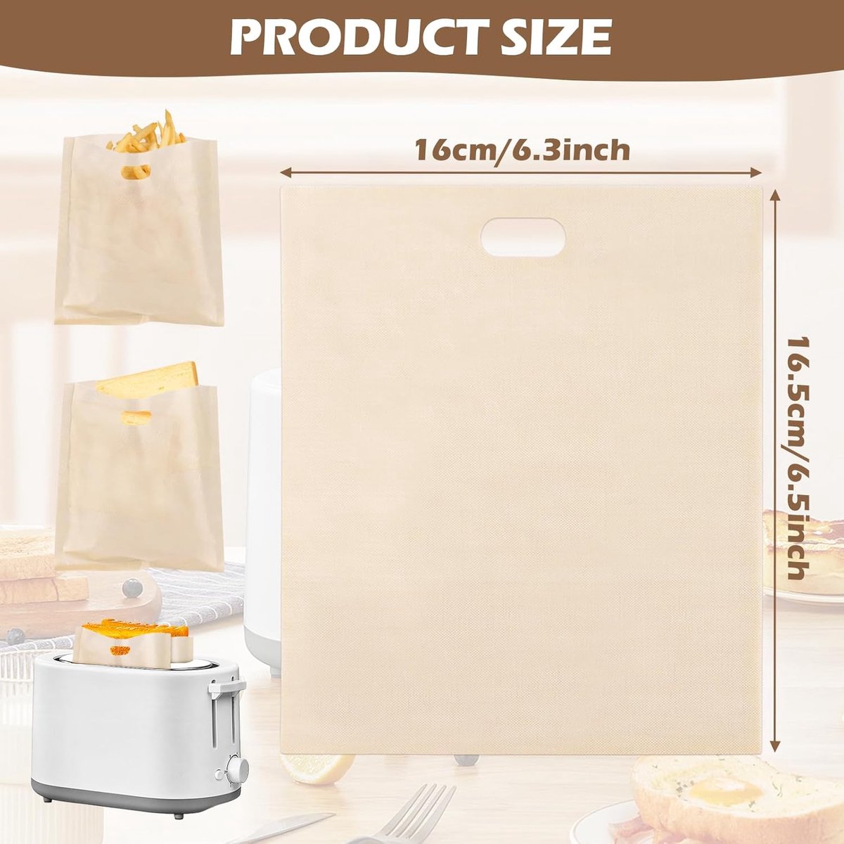 8 pieces - toaster bags - non-stick coating - reusable toaster bags - with Teflon coating - washable - for toasters and microwaves - for sandwiches, paninis — image 5