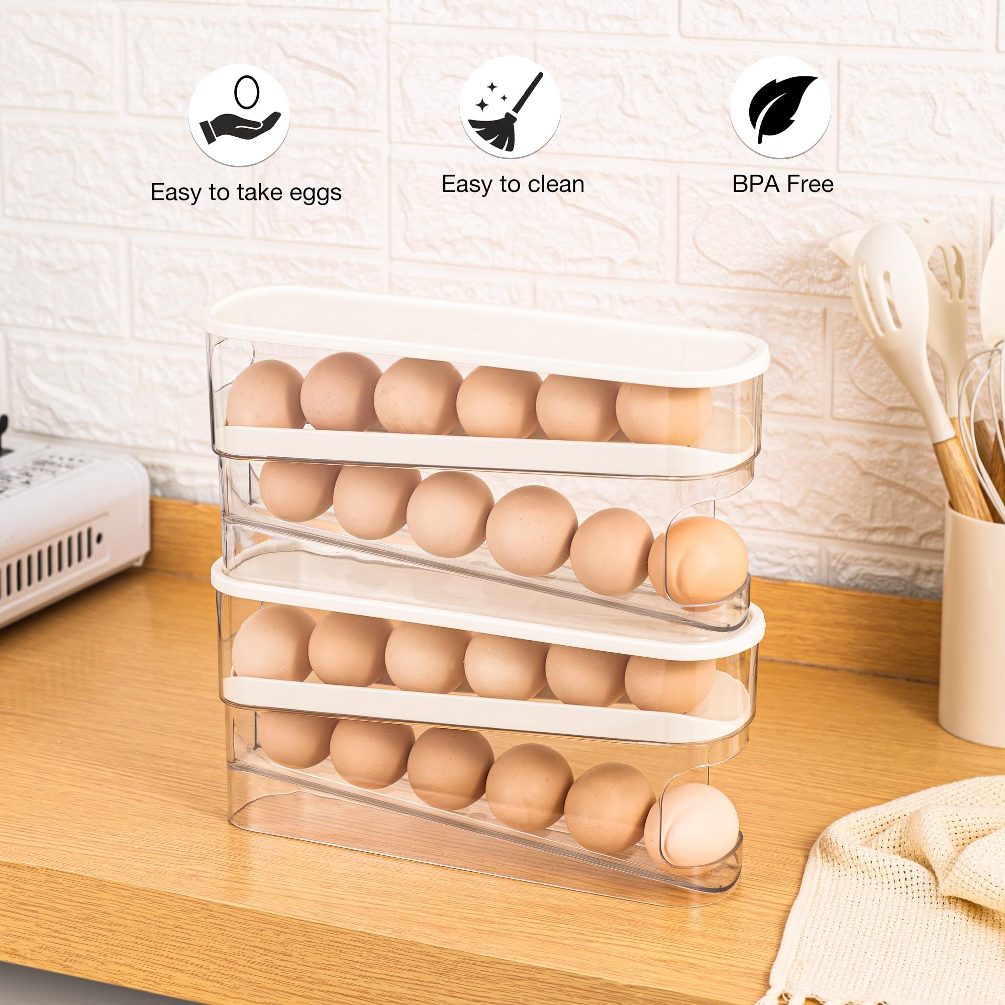 Egg Holder for Fridge, Auto Rolling Fridge Egg Organizer, Space Saving Eggs Dispenser for Refrigerator Storager — image 3