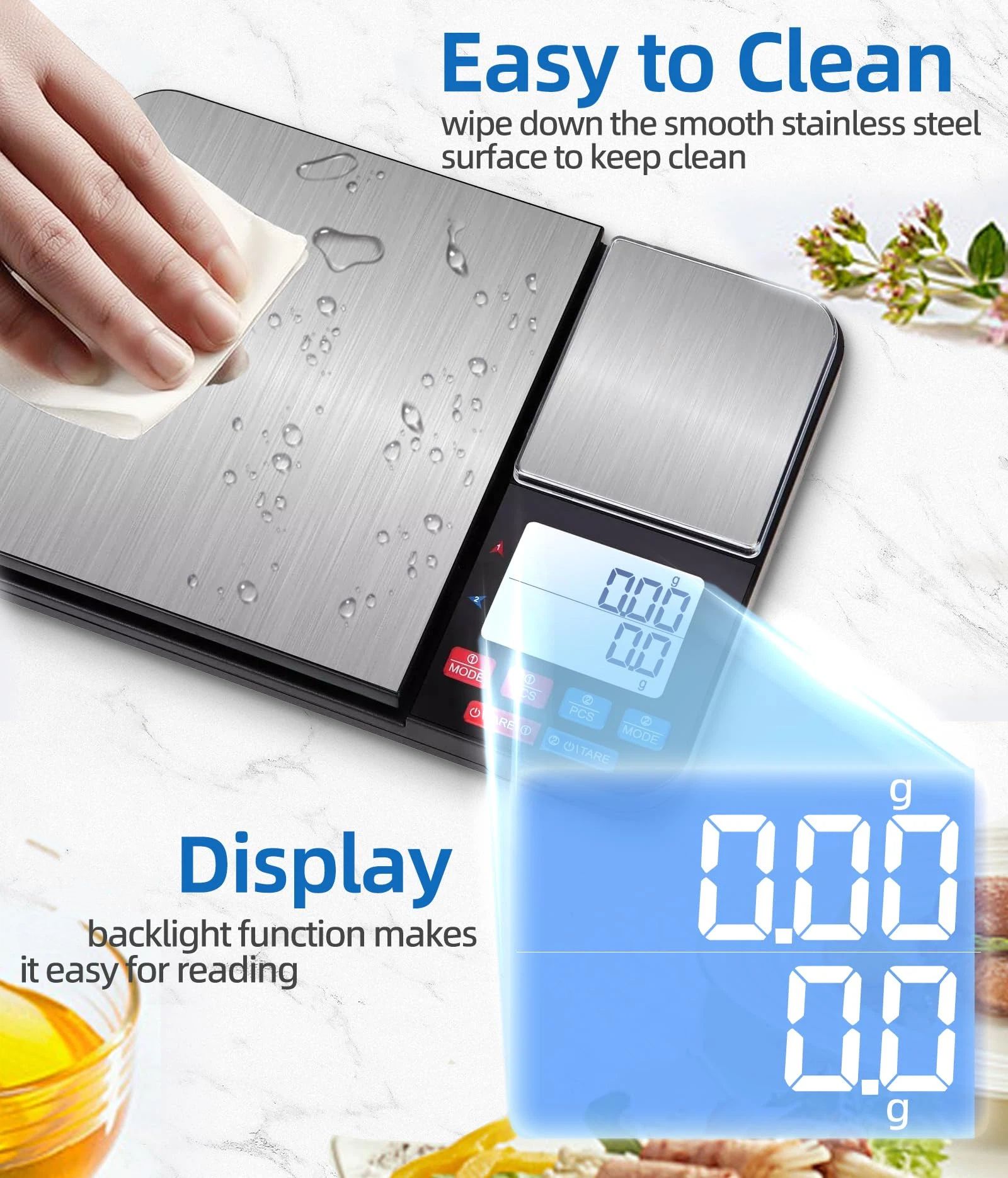 Dual Platform Digital Kitchen Scales, Food Scales with Two Precision, for Baking Cooking Coffee Jewelry, with Stainless Steel(195*140*27mm) — image 3