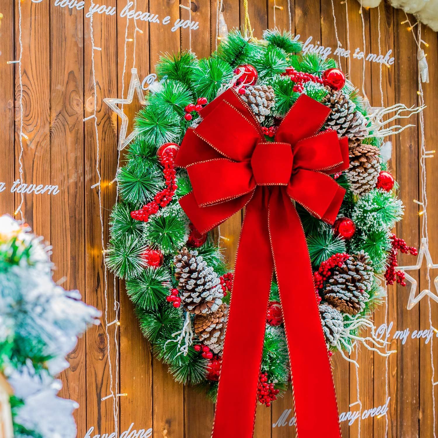6 PCS Large Christmas Bow - 30.7" x 10.6" Christmas Valentine's Day Golden Edged Red Velvet Wreath Bow Christmas Tree Topper Ornament Bow for Christmas Home — image 4
