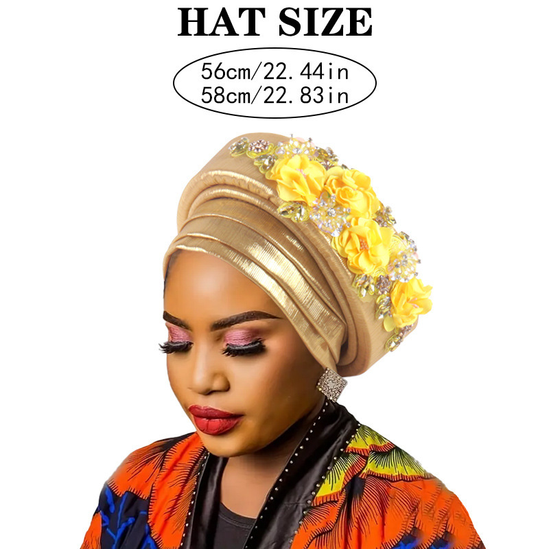 Women's Luxury Burgundy Turban Hat with Beaded Floral Embellishments Pre-Tied African Style Headwrap for Weddings Parties & Special Occasions โ image 2