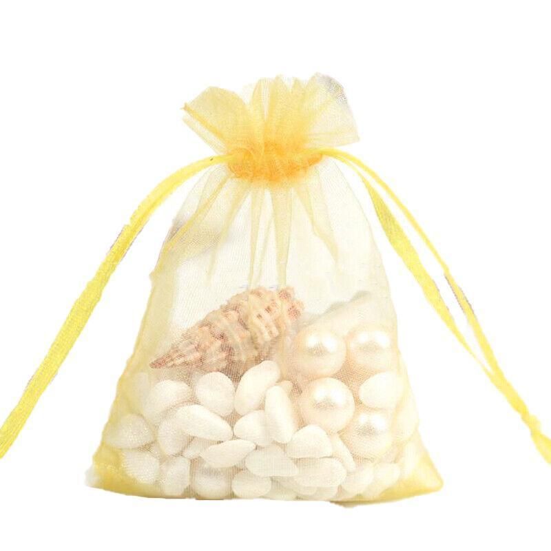 50PCS Organza Bag Sheer Bags Jewellery Wedding Candy Packaging Sheer Bags 9 × 12 cm - Yellow/50PCS
