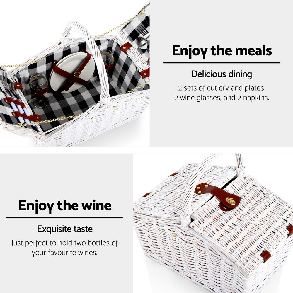 Alfresco 2 Person Picnic Basket Set Willow Vintage Baskets Insulated Blanket Bag โ image 5