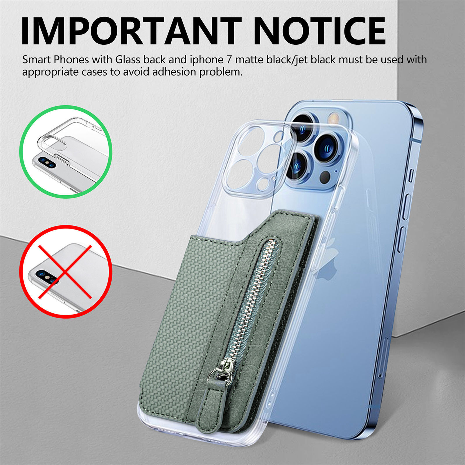 2 Pcs Khaki Multifunction Stick-On Phone Wallet - PU Leather Card Holder with Zipper & Flip Cover โ image 5