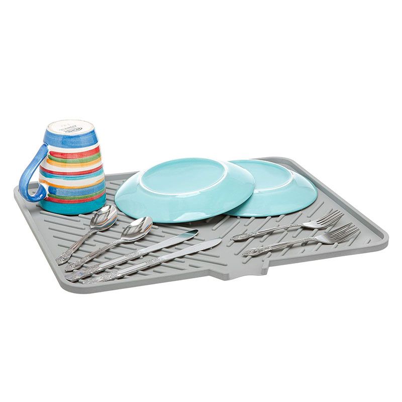 Silicone Dish Drying Mat with Built-in Drain Lip - Hygienic Drying Pad - Sturdy Compact Easy to Clean Tray Protects Surfaces β image 3